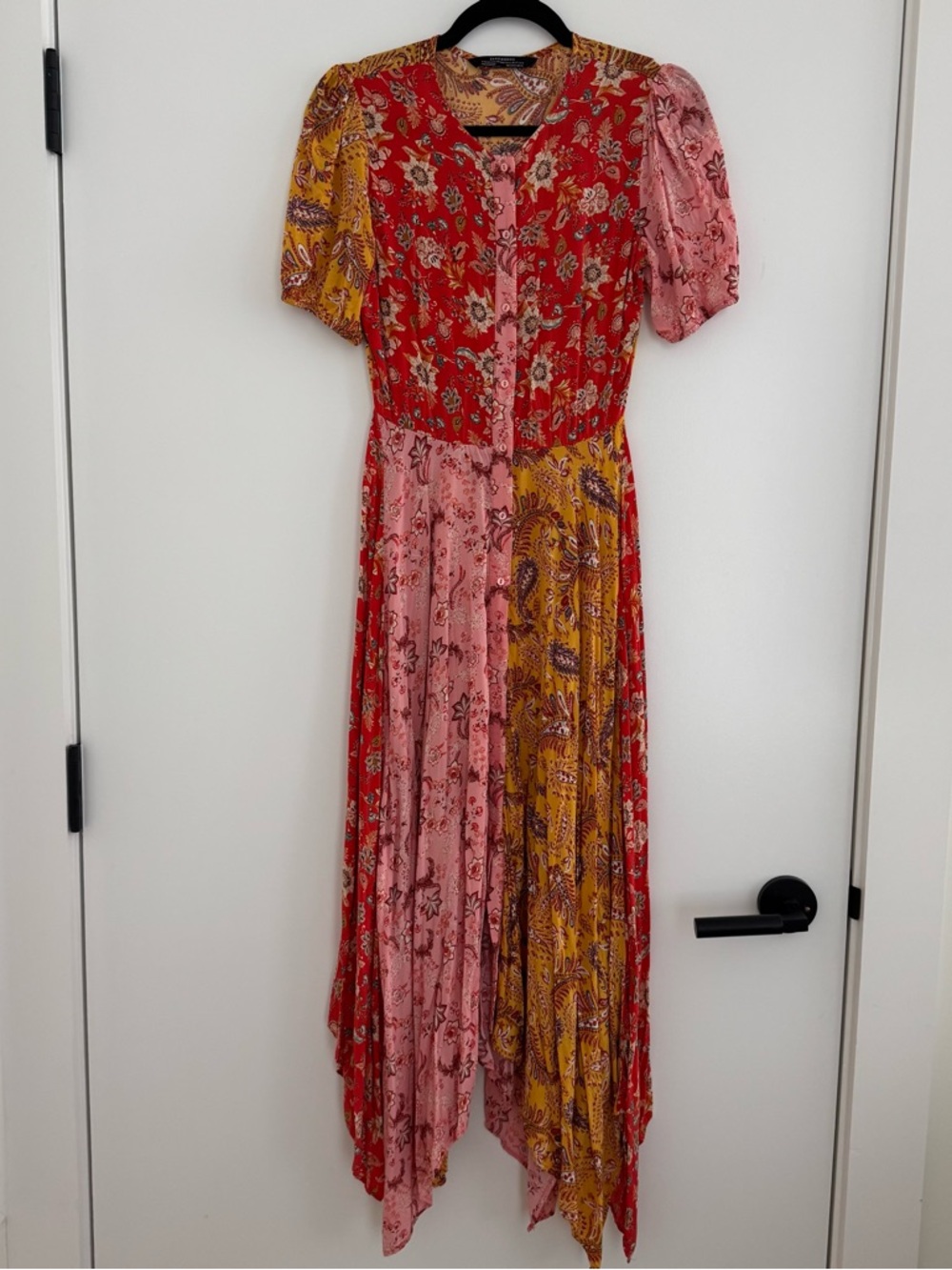 Zara Mixed Floral Patchwork High-Low Dress in Red, Pink & Mustard